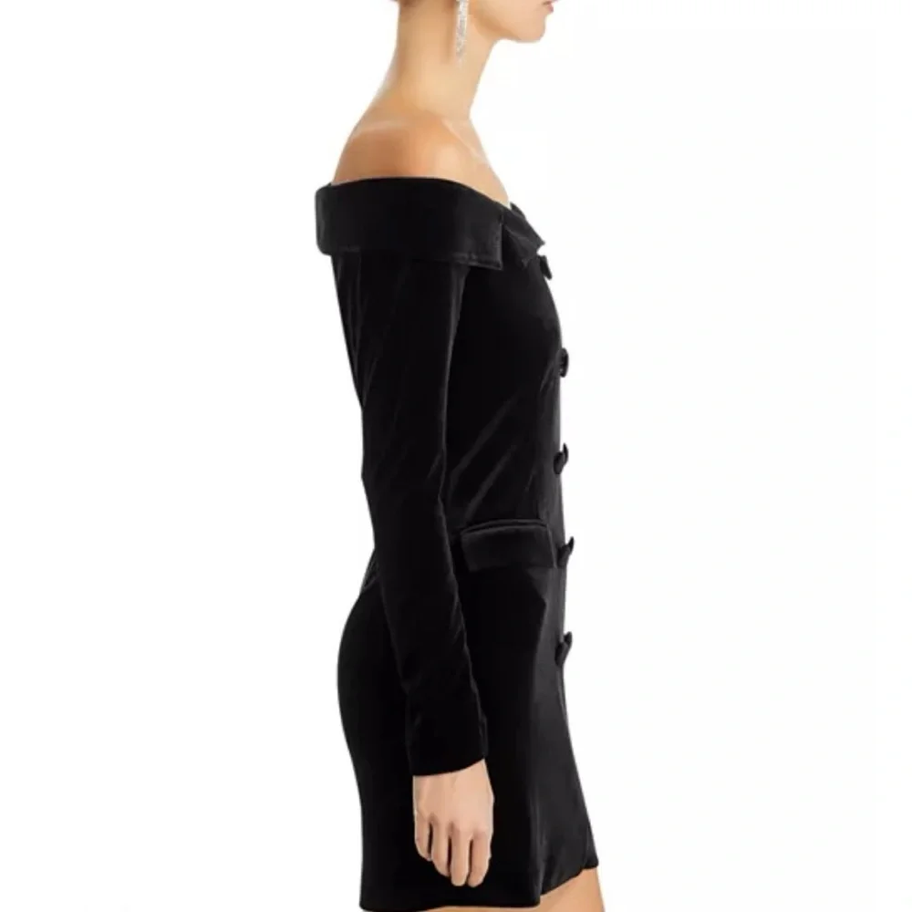 L'AGENCE NWT Black Velvet Double-Breasted Blazer Cocktail Dress Sz 0 - Picture 4 of 10